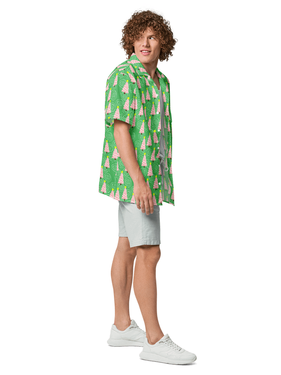 Pink Christmas Trees on Mint Green Oversized Button-Down Shirt product image (8)
