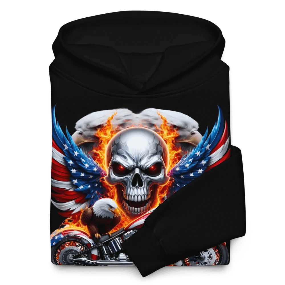 Patriotic Skull & Motorcycle Oversized Hoodie #3 product image (10)