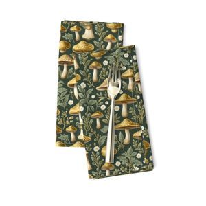 Seamless Pattern - Golden Mushrooms on Dark Green product image (9)