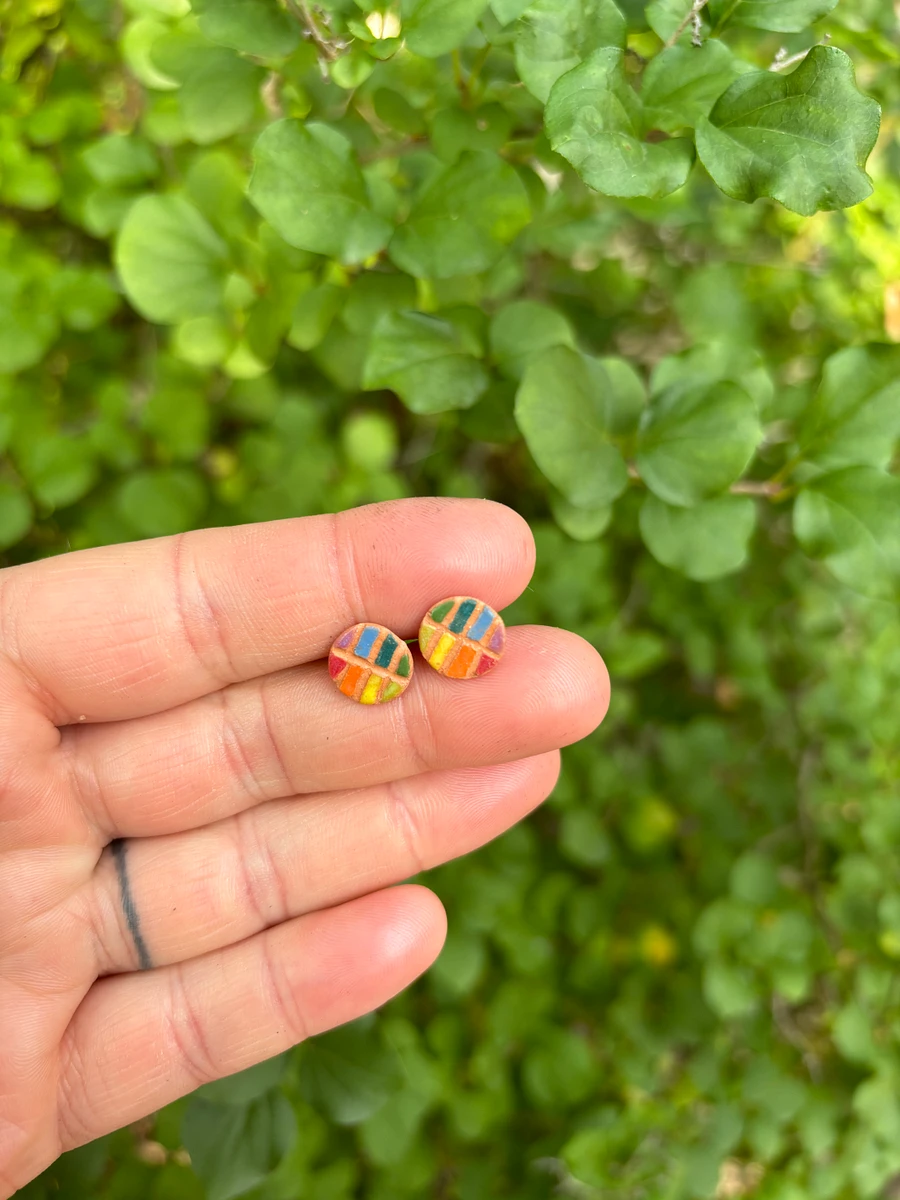 Rainbow Ceramic Clay Glazed Flatback Stud Earrings, Style 1 product image (2)