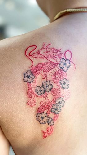 Red dragon with cherry blossoms 🐉🌸 I had so much fun with this one :) thank you for your trust !! 

.
.
.
#art #artwork #arti...