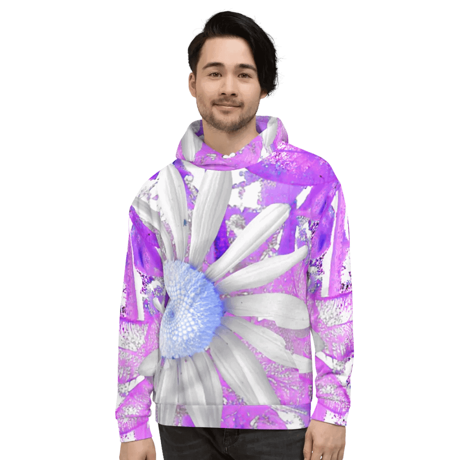 Cool Vivid Abstract Daisy Flower Unisex Pull Over Hoodie product image (3)