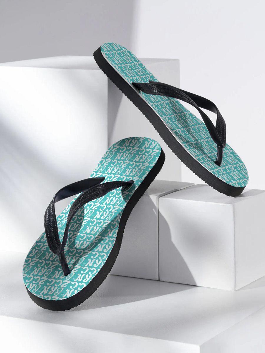 BOURNE to Flip Flop™ | Cape Cod Vibes for Your Soles | Mini BRN.2C.C. Logo Repeat Sandals | White Logo on Dark Turquoise product image (2)