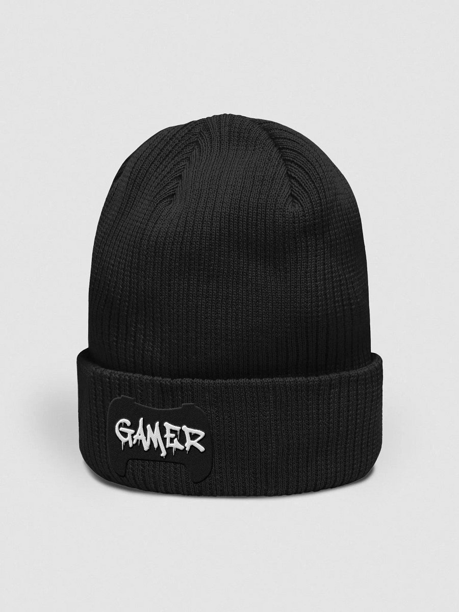 Stylized Gamer Embroidered Organic Cotton Ribbed Beanie product image (2)