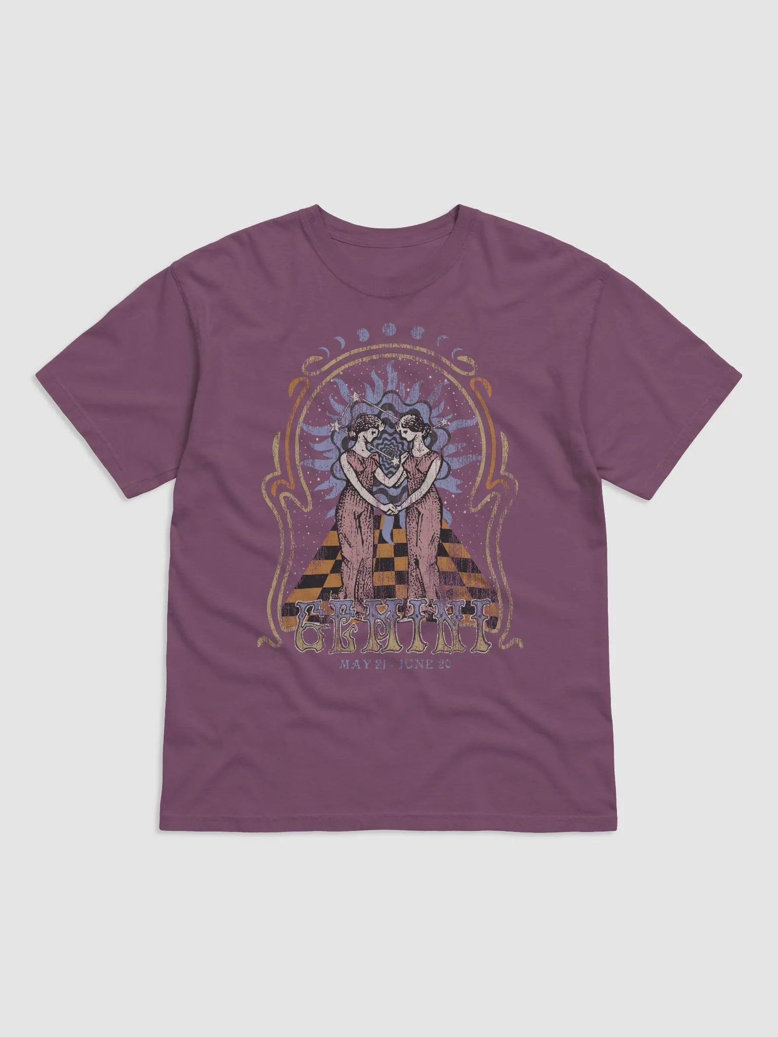 Gemini Zodiac Sign Tee | Art Nouveau-Style Grunge Streetwear T-Shirt for May 21 and June 20 Birth Months product image (2)