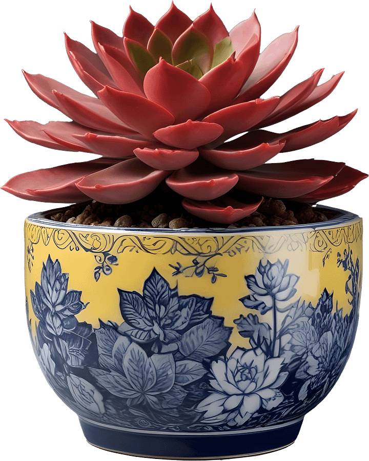Chinese Porcelain Pot with Yellow and Navy Floral Design PNG product image (1)