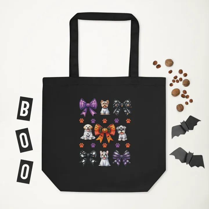 Cute Halloween Dog Ghosts and Bows Tote Bag Design4 product image (1)