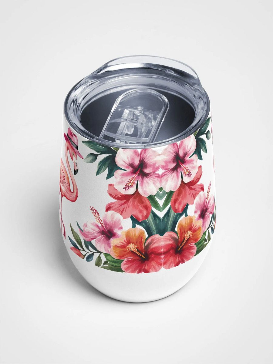 Flamingo with Tropical Hibiscus 12 Oz Wine Tumbler – Vibrant Flamingo & Hibiscus Watercolor Design product image (4)