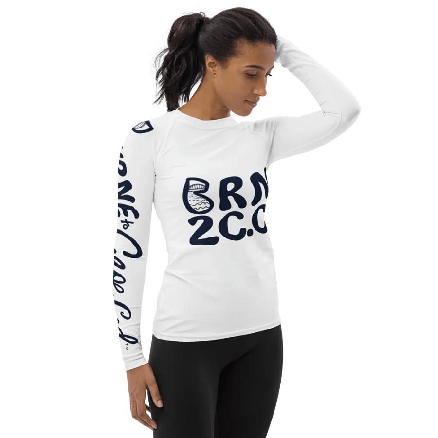 BOURNE to Cape Cod™ | Women's Rash Guard | BRN.2C.C.™ | Navy Blue Logos on White product image (4)