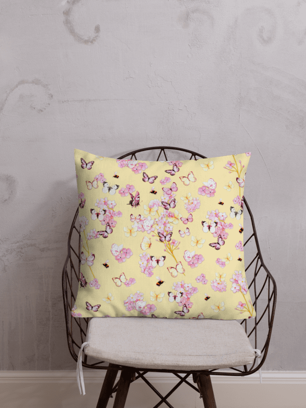 PINK BUTTERFLY GARDEN ON YELLOW SUMMER PILLOW product image (4)