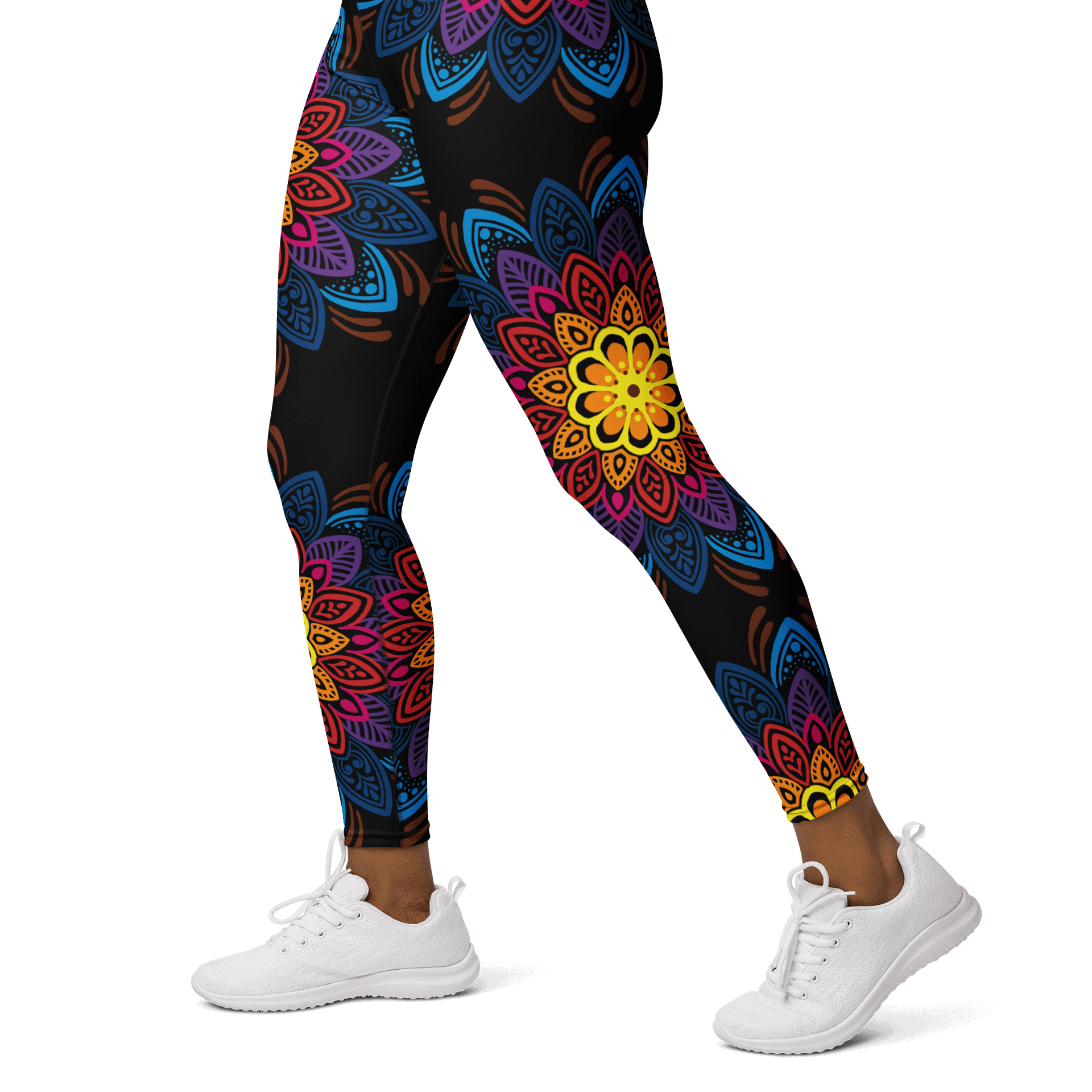 Mandala Burst High-Waist Yoga Leggings - Vibrant Floral Artistry product image (3)