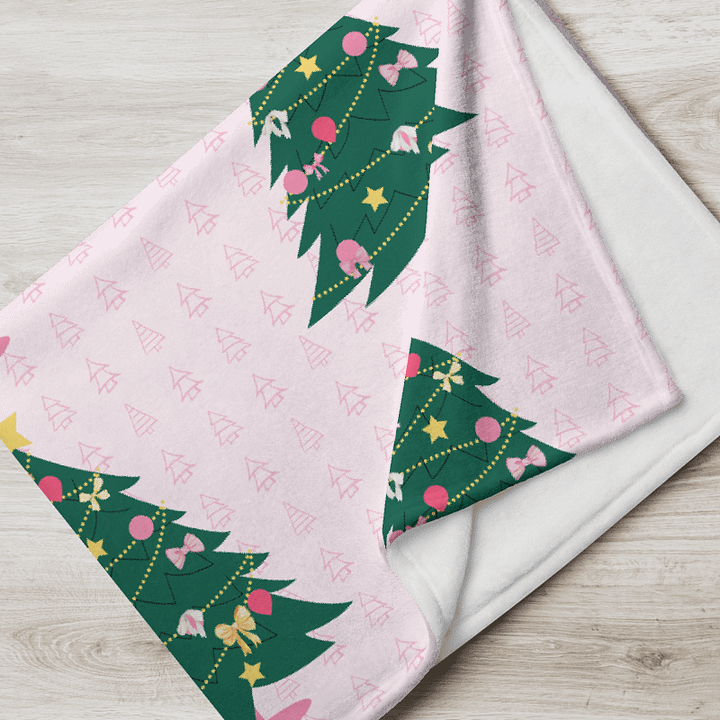 Pink and Green Christmas Tree Throw Blanket product image (1)