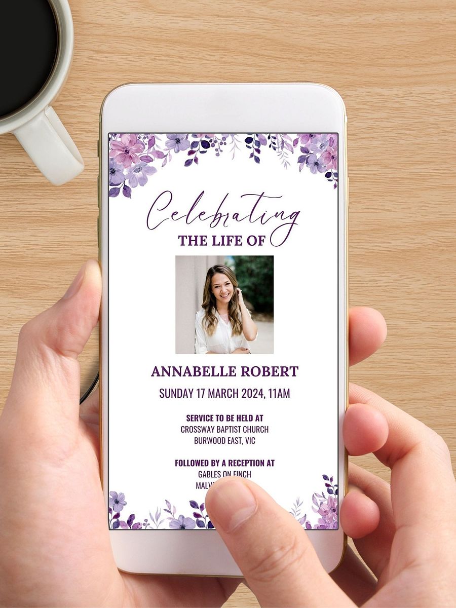 Purple Flowers Evite Canva Template product image (5)