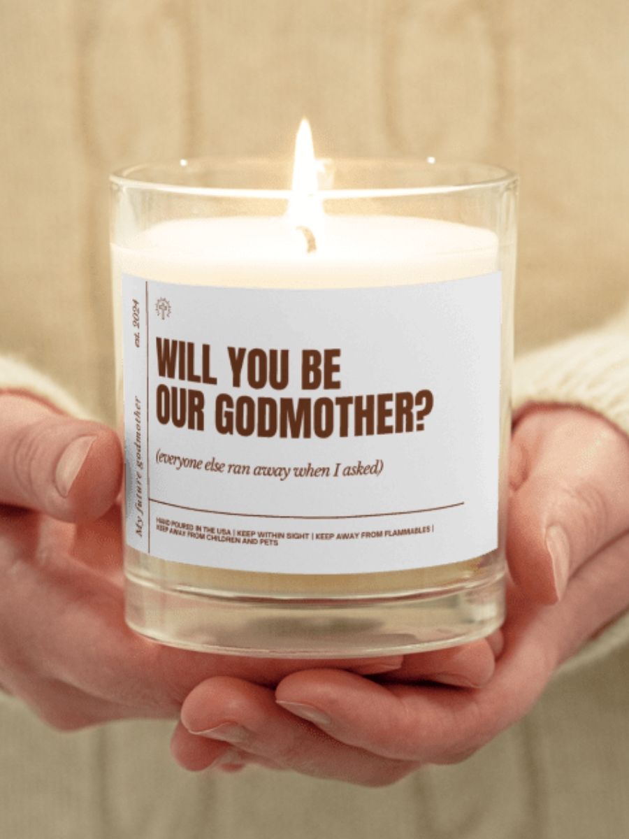 Funny godmother proposal gift soy wax vegan candle product image (1)