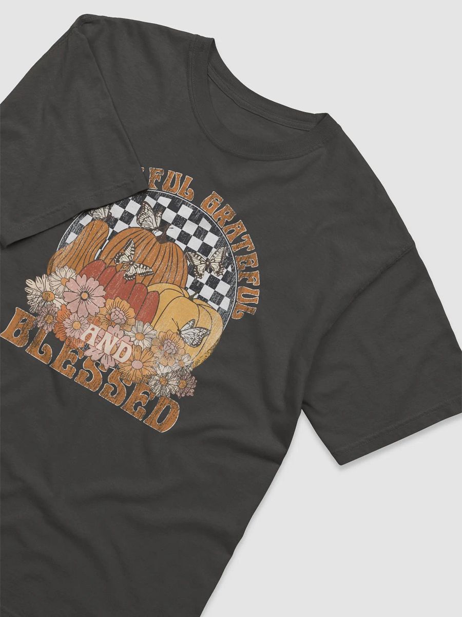 Thankful, Grateful, and Blessed Pumpkins and Flowers T-Shirt | Motivational Fall and Thanksgiving T-Shirt Design product image (25)
