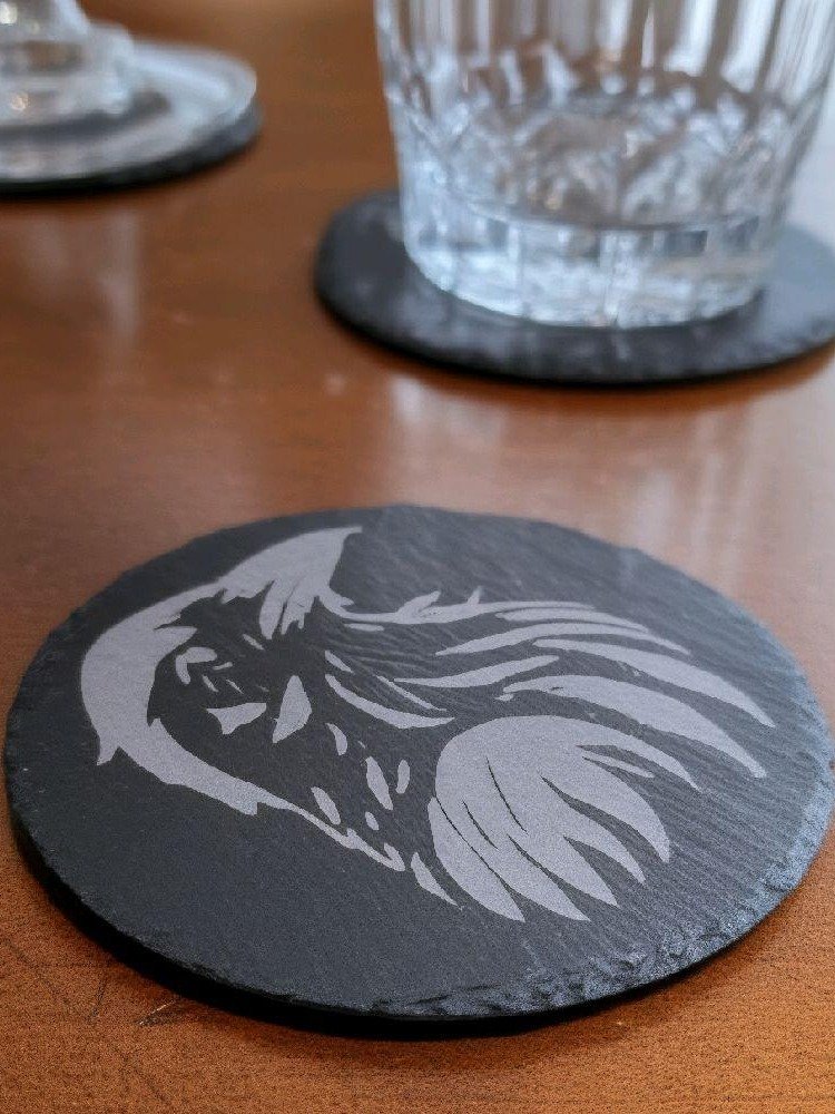 Hand Etched "Sinister Cleanse" Slate Coaster - Premium Natural Slate, Dual-Sided Design, Non-Slip Backing, 4 Inch Diameter Round Tableware product image (2)