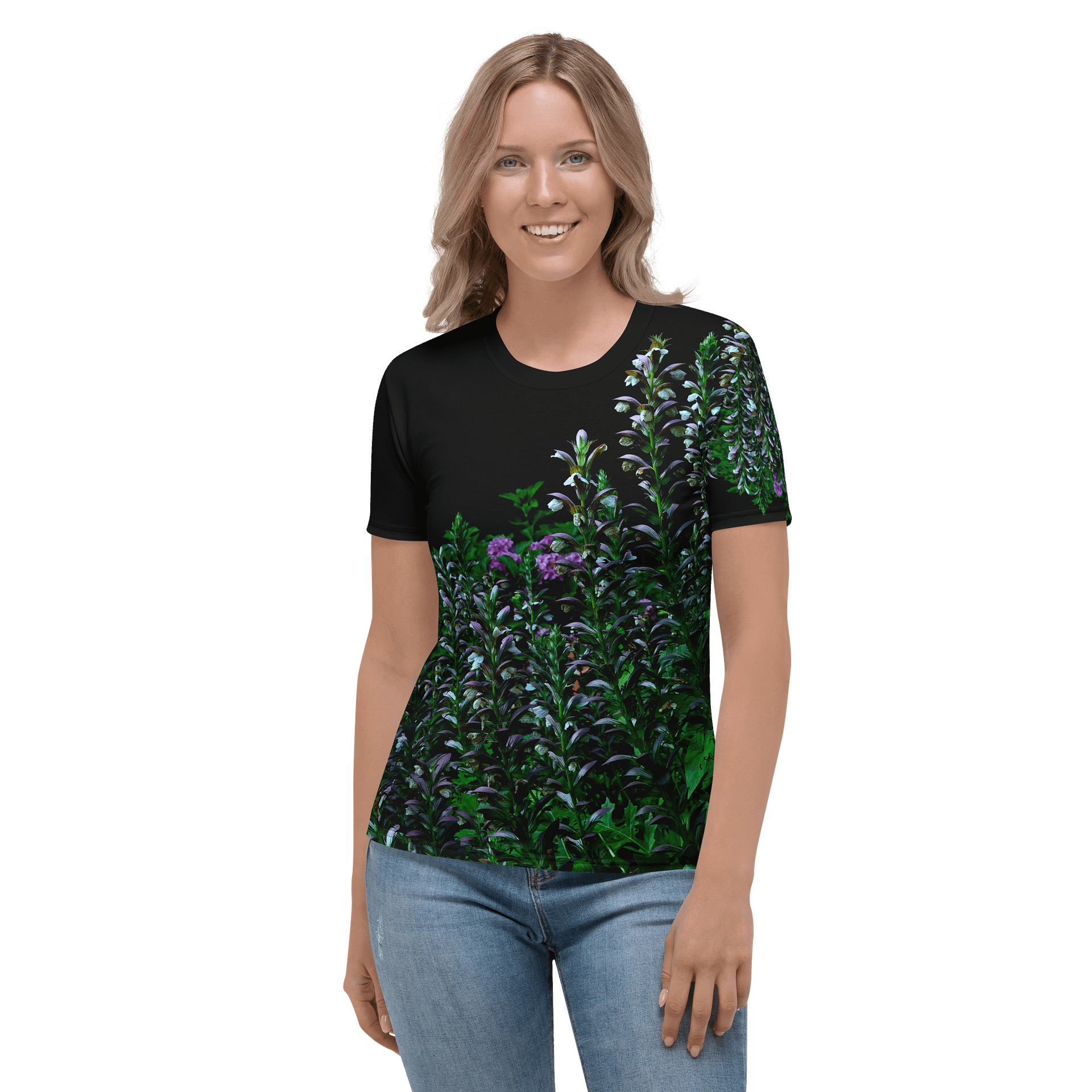 Damen T-Shirt mit Rundhalsausschnitt - Blumenkontrast product image (2)