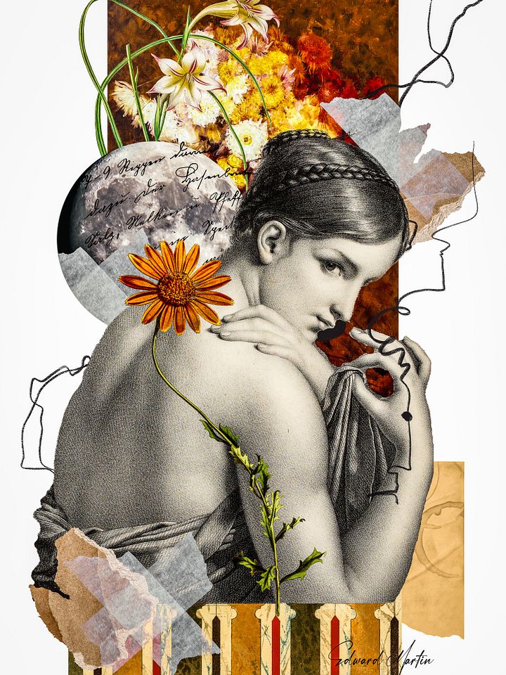 'Lunar Toughts' by Edward Martin-Mixed Media Collage Print product image (1)