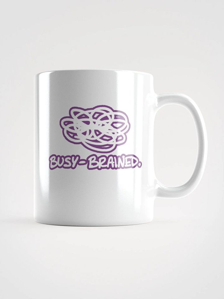 BUSY-BRAINED (lined design, #763D7D) glossy white mug product image (2)