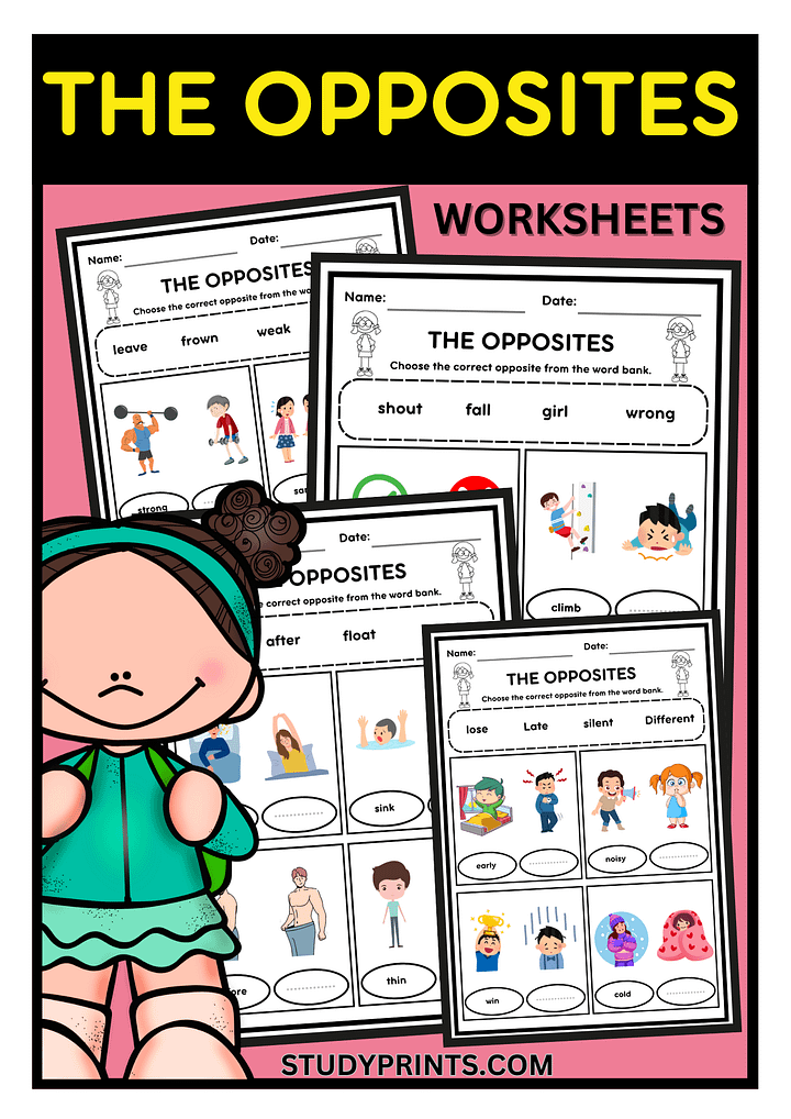 opposite words for kindergarten worksheets product image (1)