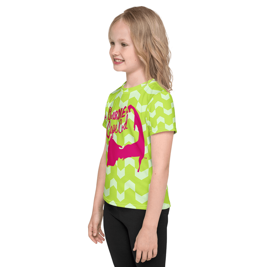 Girls' | Little Kids T-Shirt | BOURNE to Cape Cod™ | Vibrant Coastal Tee for Kids | Pink Logo on Citrine Arrows product image (3)