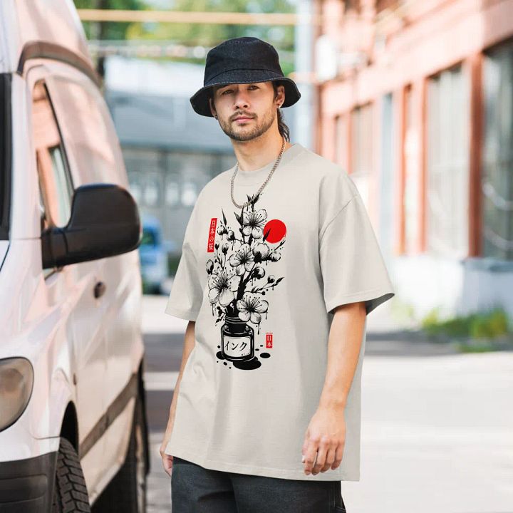 Black Cherry Blossom Japanese Ink - Oversized Tee product image (2)
