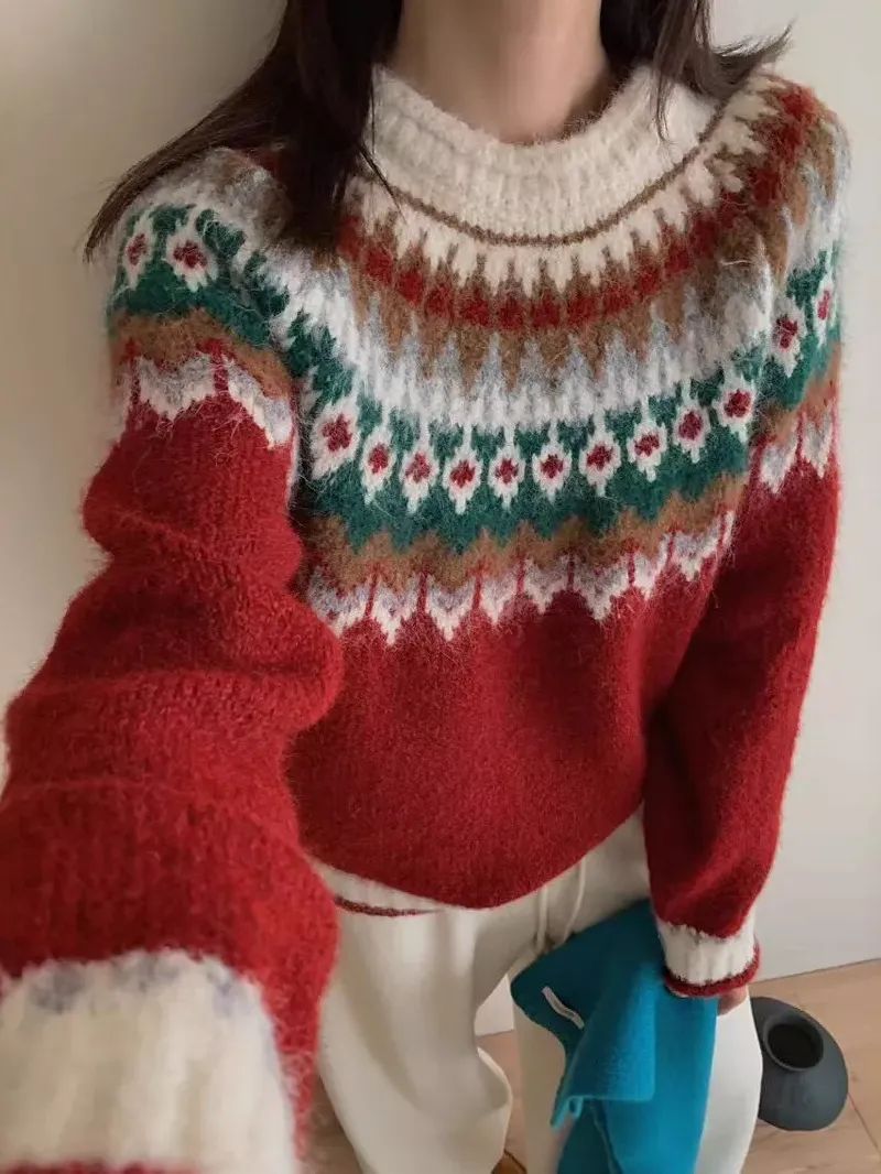 Retro Knitted Pullover Sweater Women's Loose Long Sleeve Top product image (4)