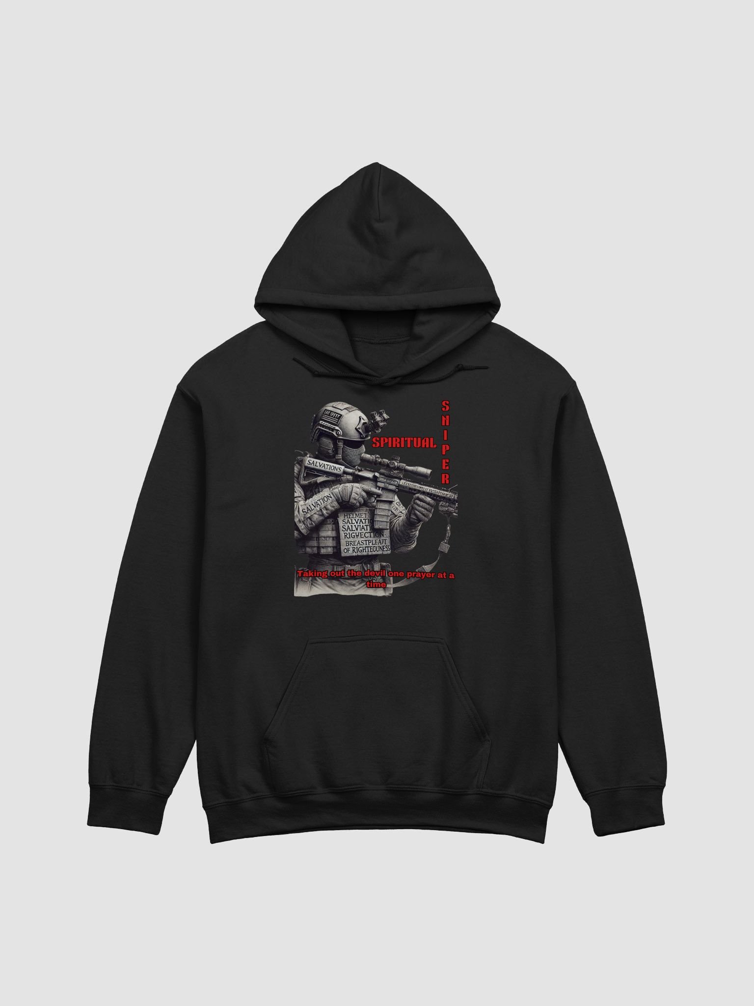 Spiritual Sniper Christian Pullover Hoodie Taking Out the Devil One Prayer at a Time Faith Based Kingdom Warrior Apparel product image (1)