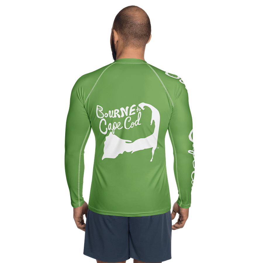 BRN.2C.C.™ /BOURNE to Cape Cod™ | Men’s Long Sleeve Rash Guard | UPF 50+ Active Coastal Shirt | White Logos on Green product image (4)