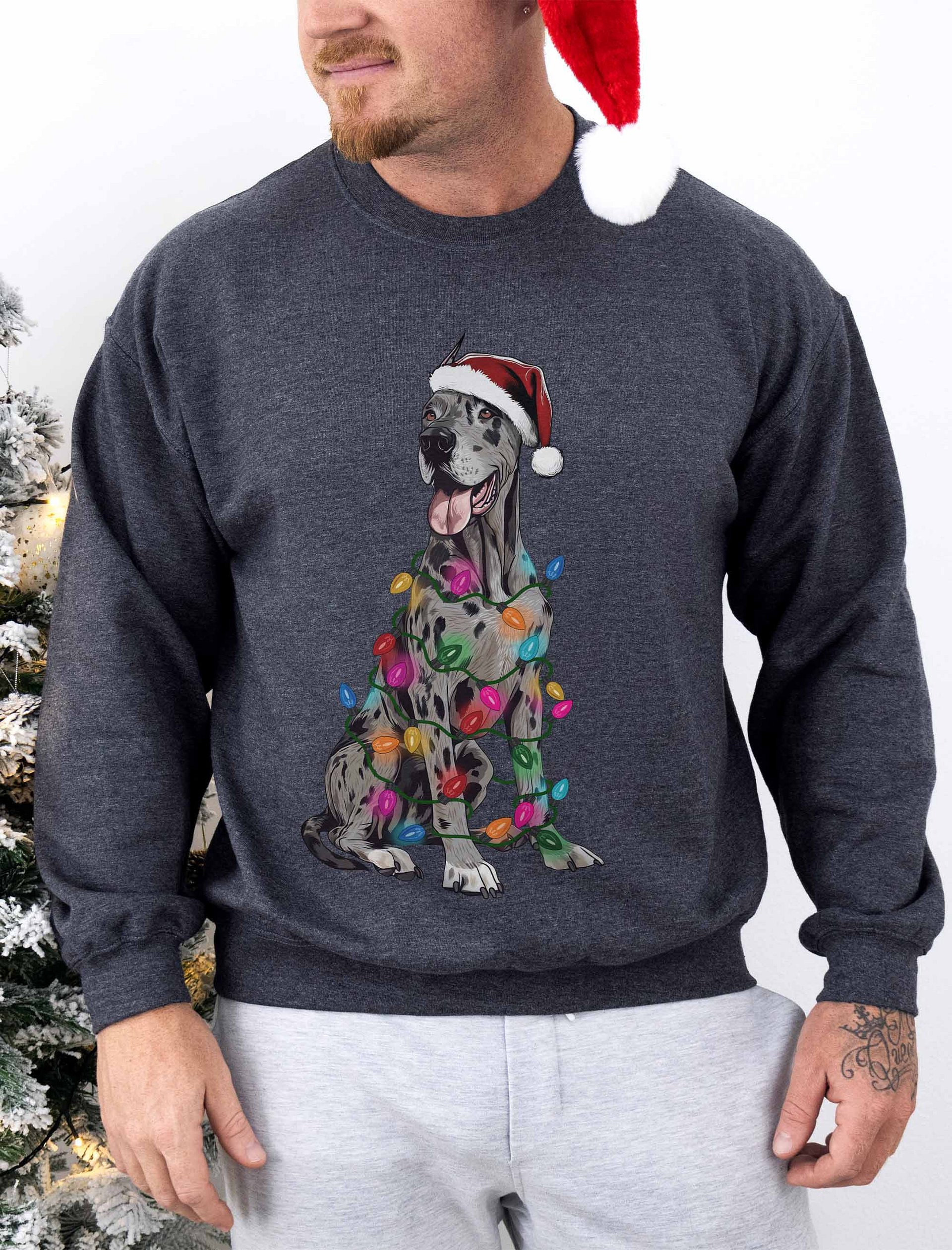 Funny Great Dane(Harlequin 2, Cropped Ears) Christmas Sweatshirt product image (1)