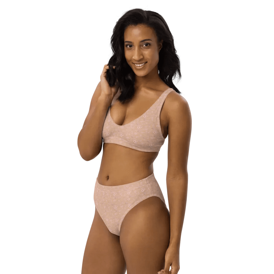 Cherry Blossoms on Cream Eco-Green Two-Piece Bikini Swimsuit product image (3)