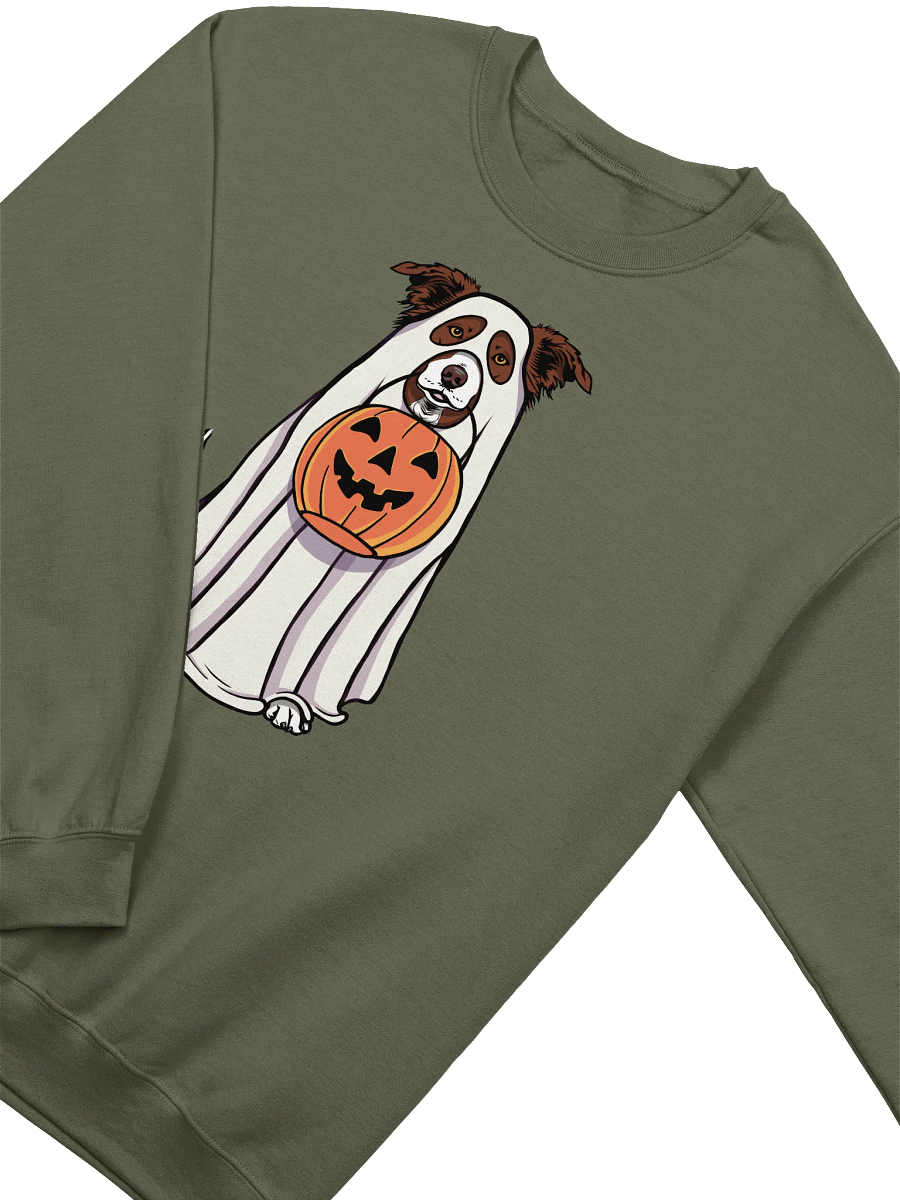 Funny Halloween Border Collie(Brown) Sweatshirt | Funny Border Collie Wearing a Ghost Costume and Holding a Pumpkin Basket product image (18)
