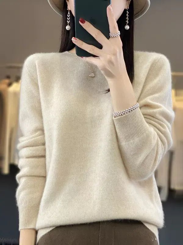 Women 100% Wool Soft Sweater Crew Neck Cashmere Pullover Autumn Winter Casual product image (3)