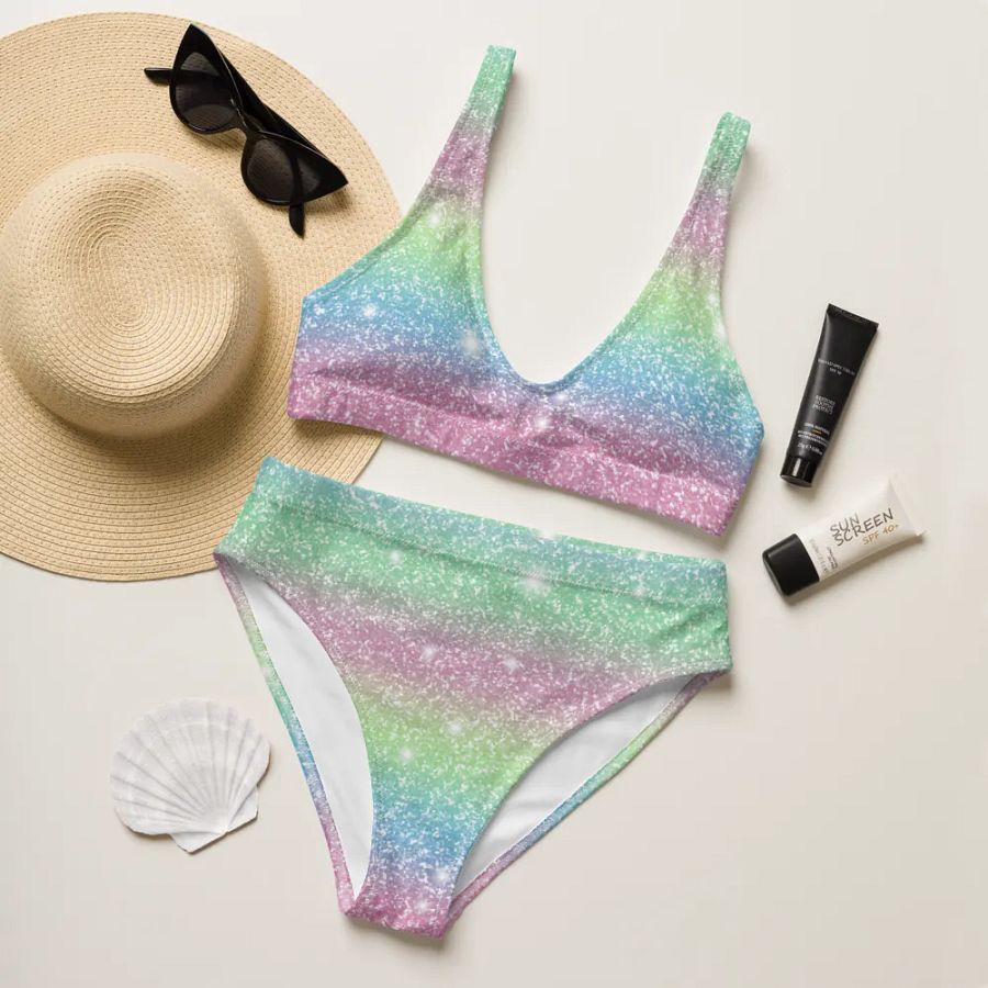 Glitter Unicorn Texture Design High Waisted Bikini (9) product image (11)