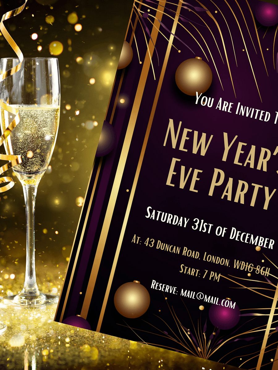 New Year's Eve Purple and Gold Party Invitation | Editable in Canva | New Years Party Printable Template | Holiday Invitation | Canva Edit product image (5)