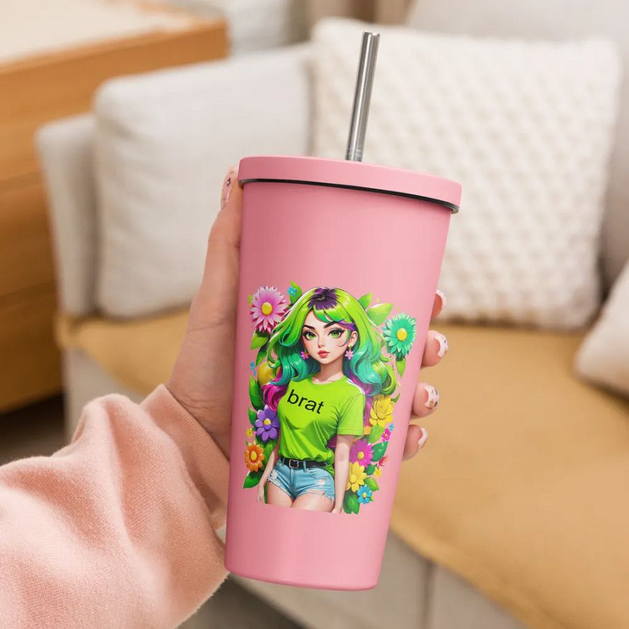 Brat 20 oz Tumbler Cup - Pink - Insulated Tumbler with a Straw v4 product image (3)