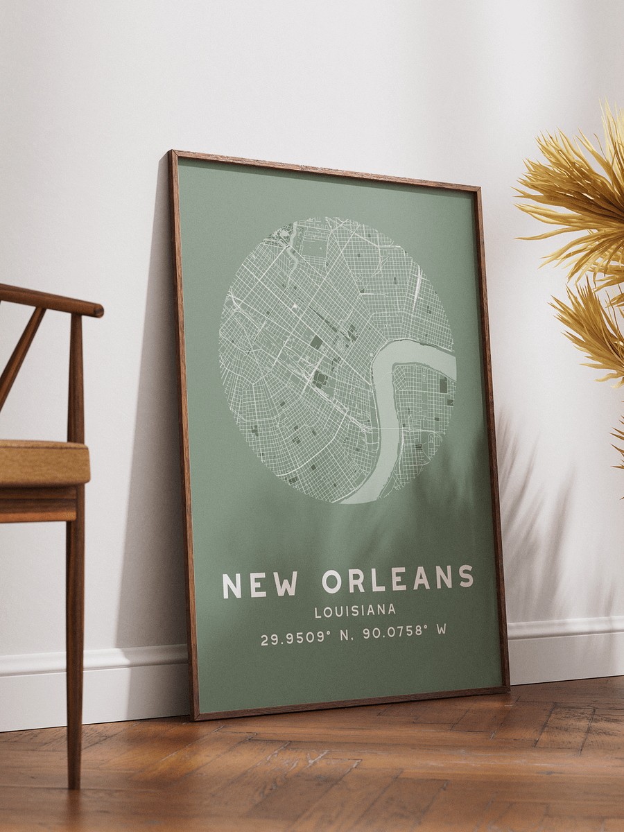 New Orleans Street Map Poster – Sage Green Minimalist Circular City Art product image (2)