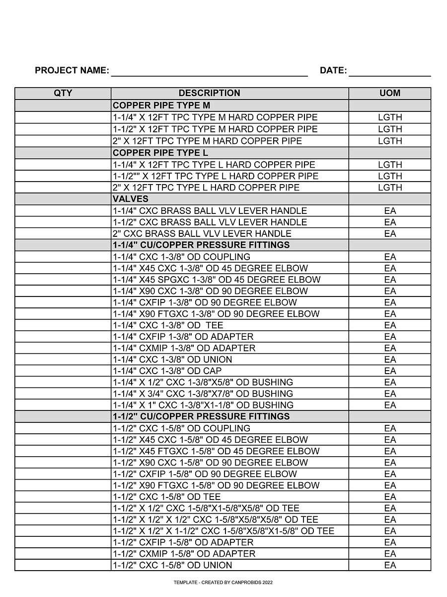 Domestic Water Cu BOM MS Excel Template No.1 & No. 2 product image (4)