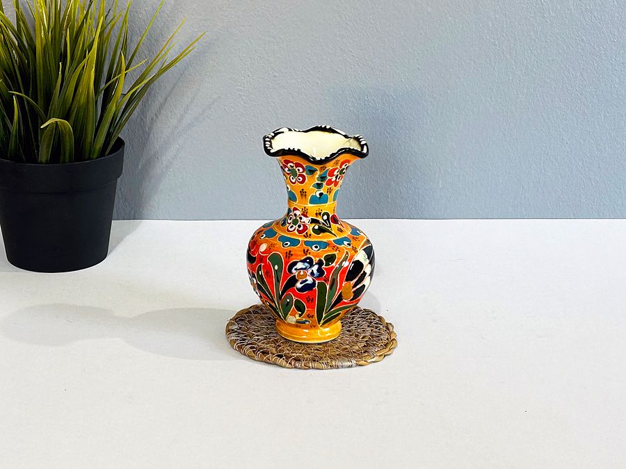 Ceramic small vase (yellow), Turkish Iznik style — handmade pottery, handmade ceramic, home decor, handmade gift, Turkish ceramic product image (5)
