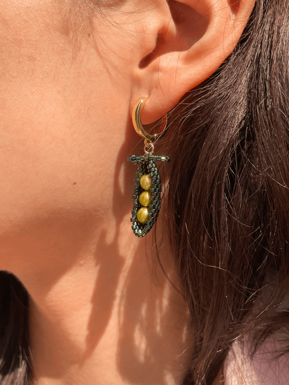 Green Pea Pod Beaded Earrings product image (3)
