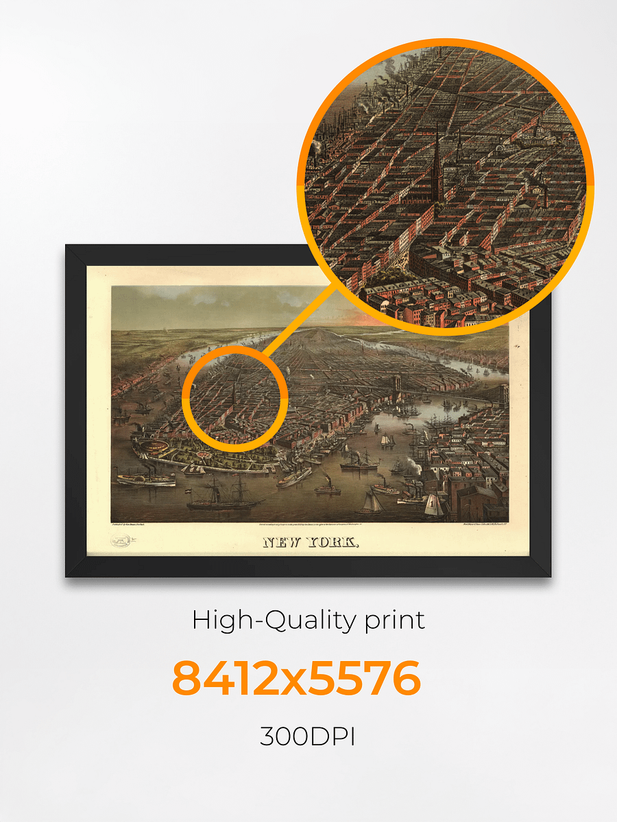 New York City 1878 Framed Poster Print – Hand-Drawn Historic Map product image (2)