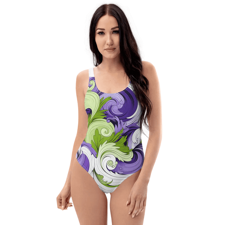 Swirling Green and Purple One-Piece Swimsuit product image (1)