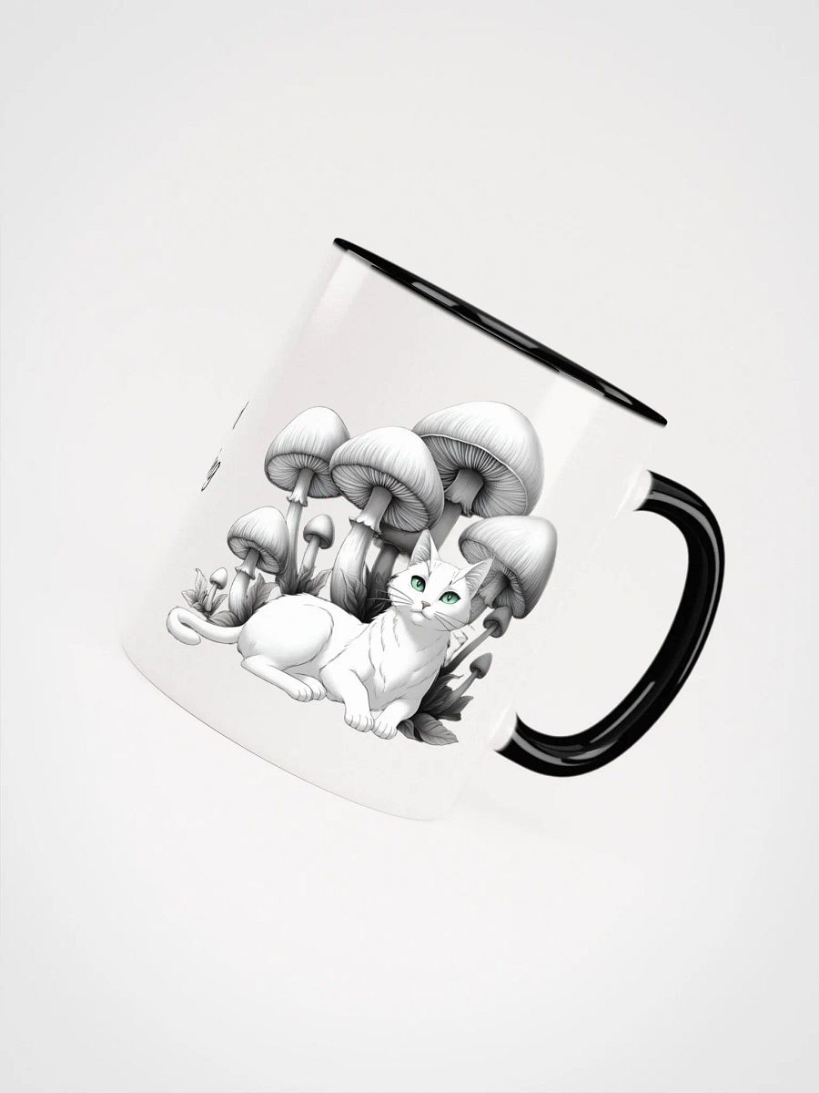 Black Cat and White Cat Resting Under Giant Mushrooms Coloured Mug product image (4)