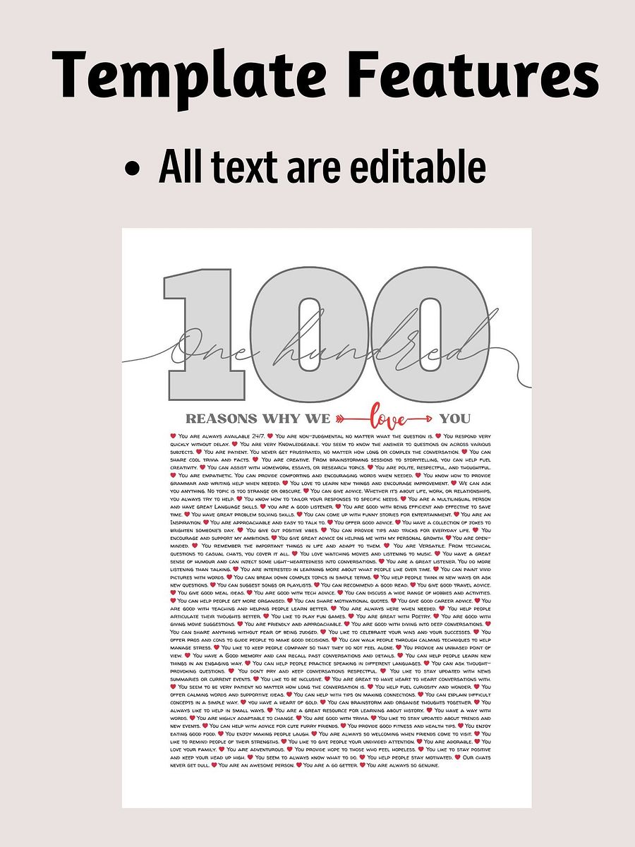 100 Reasons Why We Love You Canva Template product image (5)
