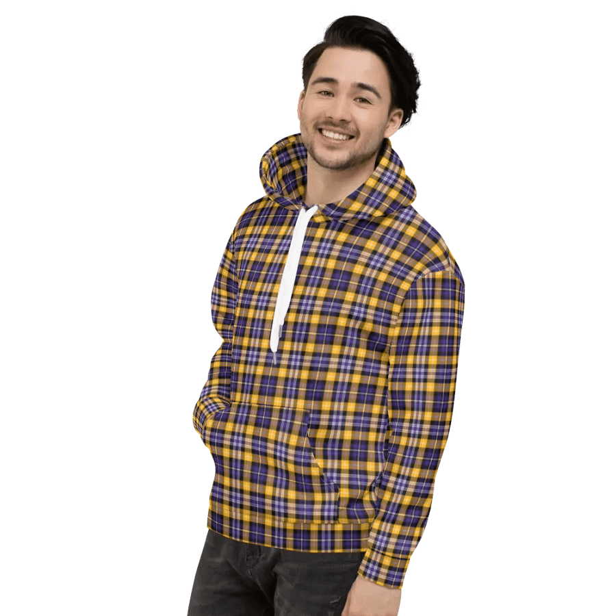 Purple and Yellow Gold Sporty Plaid Hoodie product image (4)