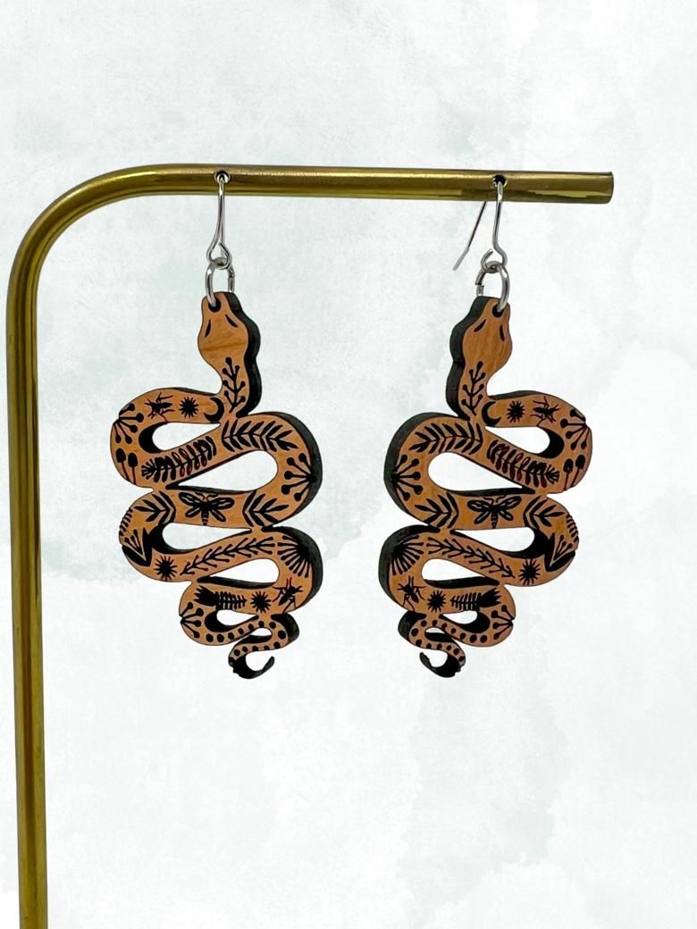 Mystical Snake Earrings (Cherry Wood) product image (1)