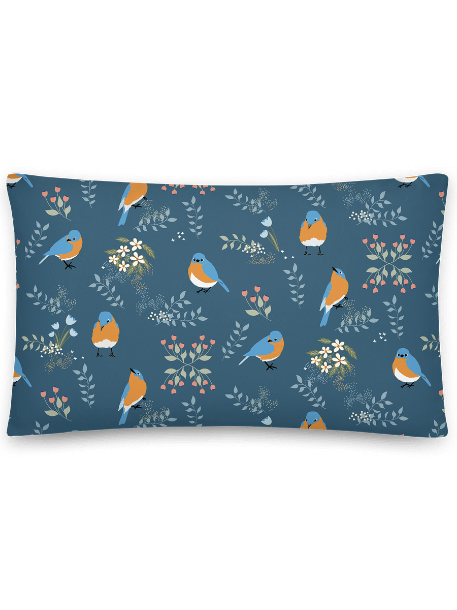 “Best of Both Worlds” Bluebirds & Flowers Pillow in Blue product image (4)
