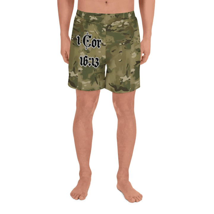 Faithful Camo: 1 Corinthians 16:13 Unisex Athletics Shorts - Multicam product image (2)