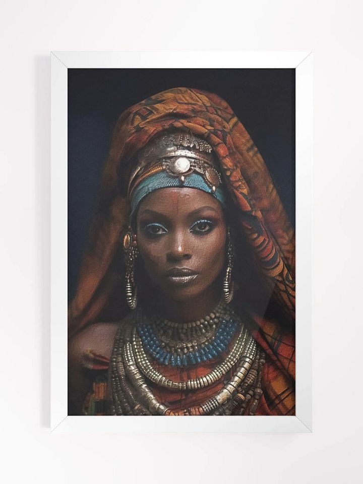 African Woman in Traditional Head Dress, Bronze & Blue Jewelry Poster Print, Framed product image (2)
