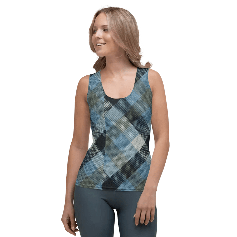 ALL-OVER PRINT BLUE WHITE AND BLACK CHECKERED PATTERN VINTAGE CHECKERED WOMEN'S TANK TOP product image (1)